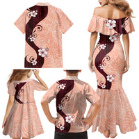 Polynesia Hibiscus Family Matching Mermaid Dress and Hawaiian Shirt Rose Bud Curve Motif - Polynesian Pride
