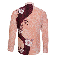 Polynesia Hibiscus Family Matching Off The Shoulder Long Sleeve Dress and Hawaiian Shirt Rose Bud Curve Motif - Polynesian Pride