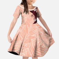Polynesia Hibiscus Family Matching Short Sleeve Bodycon Dress and Hawaiian Shirt Rose Bud Curve Motif - Polynesian Pride