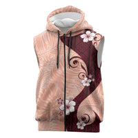 Polynesia Hibiscus Sleeveless Zip Hoodie Rose Bud Curve Motif LT05 Red - Polynesian Pride