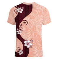 Polynesia Hibiscus Women V-Neck T-Shirt Rose Bud Curve Motif - Polynesian Pride