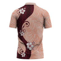 Polynesia Hibiscus Zipper Polo Shirt Rose Bud Curve Motif LT05 - Polynesian Pride