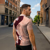 Polynesia Hibiscus Zipper Polo Shirt Rose Bud Curve Motif LT05 - Polynesian Pride
