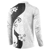 Polynesia Hibiscus Button Sweatshirt White Curve Motif LT05 - Polynesian Pride