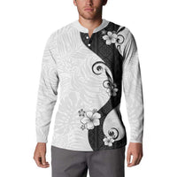 Polynesia Hibiscus Button Sweatshirt White Curve Motif LT05 - Polynesian Pride