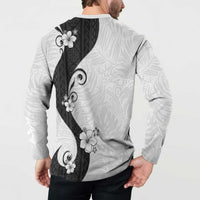 Polynesia Hibiscus Button Sweatshirt White Curve Motif LT05 - Polynesian Pride