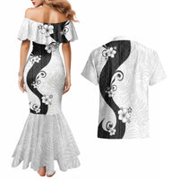 Polynesia Hibiscus Couples Matching Mermaid Dress and Hawaiian Shirt White Curve Motif LT05 - Polynesian Pride