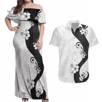 Polynesia Hibiscus Couples Matching Off Shoulder Maxi Dress and Hawaiian Shirt White Curve Motif LT05 White - Polynesian Pride