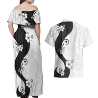 Polynesia Hibiscus Couples Matching Off Shoulder Maxi Dress and Hawaiian Shirt White Curve Motif LT05 - Polynesian Pride