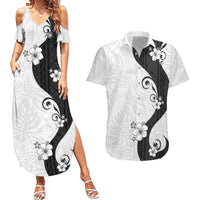 Polynesia Hibiscus Couples Matching Summer Maxi Dress and Hawaiian Shirt White Curve Motif LT05 White - Polynesian Pride