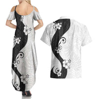 Polynesia Hibiscus Couples Matching Summer Maxi Dress and Hawaiian Shirt White Curve Motif LT05 - Polynesian Pride