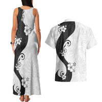 Polynesia Hibiscus Couples Matching Tank Maxi Dress and Hawaiian Shirt White Curve Motif LT05 - Polynesian Pride