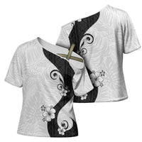 Polynesia Hibiscus Cross Shoulder Shirt White Curve Motif LT05 - Polynesian Pride