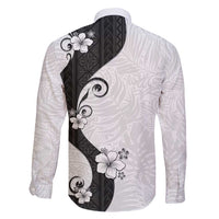 Polynesia Hibiscus Family Matching Long Sleeve Bodycon Dress and Hawaiian Shirt White Curve Motif - Polynesian Pride