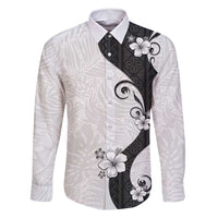 Polynesia Hibiscus Family Matching Off Shoulder Maxi Dress and Hawaiian Shirt White Curve Motif LT05 Dad's Shirt - Long Sleeve White - Polynesian Pride