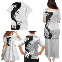 Polynesia Hibiscus Family Matching Puletasi and Hawaiian Shirt White Curve Motif - Polynesian Pride