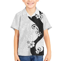 Polynesia Hibiscus Family Matching Short Sleeve Bodycon Dress and Hawaiian Shirt White Curve Motif - Polynesian Pride