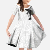 Polynesia Hibiscus Family Matching Tank Maxi Dress and Hawaiian Shirt White Curve Motif LT05 Daughter's Dress White - Polynesian Pride