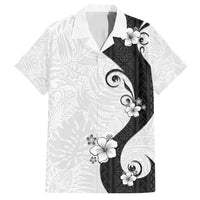 Polynesia Hibiscus Family Matching Tank Maxi Dress and Hawaiian Shirt White Curve Motif LT05 Dad's Shirt - Short Sleeve White - Polynesian Pride