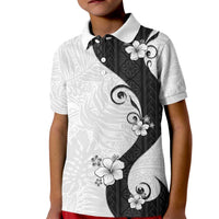 Polynesia Hibiscus Kid Polo Shirt White Curve Motif - Polynesian Pride