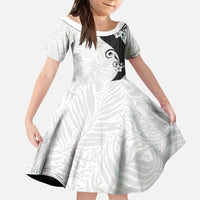 Polynesia Hibiscus Kid Short Sleeve Dress White Curve Motif - Polynesian Pride