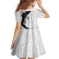 Polynesia Hibiscus Kid Short Sleeve Dress White Curve Motif - Polynesian Pride