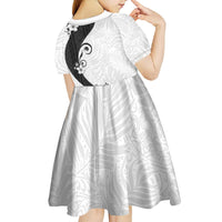 Polynesia Hibiscus Kid Short Sleeve Dress White Curve Motif - Polynesian Pride
