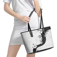Polynesia Hibiscus Leather Tote Bag White Curve Motif - Polynesian Pride