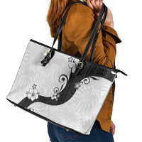 Polynesia Hibiscus Leather Tote Bag White Curve Motif - Polynesian Pride