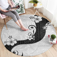 Polynesia Hibiscus Round Carpet White Curve Motif - Polynesian Pride