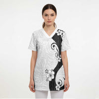 Polynesia Hibiscus Scrub Top White Curve Motif LT05 - Polynesian Pride