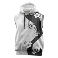 Polynesia Hibiscus Sleeveless Hoodie White Curve Motif LT05 White - Polynesian Pride