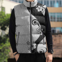 Polynesia Hibiscus Sleeveless Puffer Jacket White Curve Motif LT05 - Polynesian Pride
