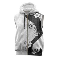 Polynesia Hibiscus Sleeveless Zip Hoodie White Curve Motif LT05 White - Polynesian Pride