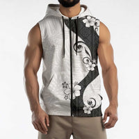 Polynesia Hibiscus Sleeveless Zip Hoodie White Curve Motif LT05 - Polynesian Pride