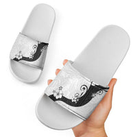 Polynesia Hibiscus Slide Sandals White Curve Motif - Polynesian Pride