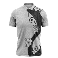 Polynesia Hibiscus Zipper Polo Shirt White Curve Motif LT05 White - Polynesian Pride
