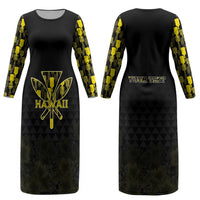 Personalised Aloha Hawaii Kahili Couples Matching Long Sleeve Bodycon Dress and Long Sleeve Button Shirt Kanaka Maoli With Kakau Pattern LT05 - Polynesian Pride
