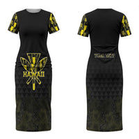 Personalised Aloha Hawaii Kahili Couples Matching Short Sleeve Bodycon Dress and Hawaiian Shirt Kanaka Maoli With Kakau Pattern LT05 - Polynesian Pride