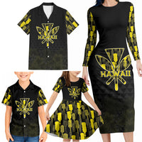 Personalised Aloha Hawaii Kahili Family Matching Long Sleeve Bodycon Dress and Hawaiian Shirt Kanaka Maoli With Kakau Pattern LT05 - Polynesian Pride