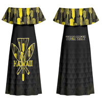 Personalised Aloha Hawaii Kahili Family Matching Off Shoulder Maxi Dress and Hawaiian Shirt Kanaka Maoli With Kakau Pattern LT05 Mom's Dress Black - Polynesian Pride