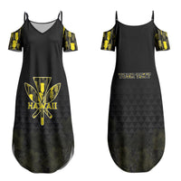 Personalised Aloha Hawaii Kahili Family Matching Summer Maxi Dress and Hawaiian Shirt Kanaka Maoli With Kakau Pattern LT05 Mom's Dress Black - Polynesian Pride