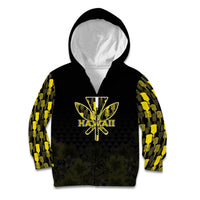 Personalised Aloha Hawaii Kahili Kid Hoodie Kanaka Maoli With Kakau Pattern LT05 Zip Hoodie Black - Polynesian Pride