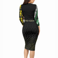 Personalised Aloha Hawaii Kahili Long Sleeve Bodycon Dress Kanaka Maoli With Kakau Pattern LT05 - Polynesian Pride