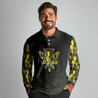Personalised Aloha Hawaii Kahili Long Sleeve Polo Shirt Kanaka Maoli With Kakau Pattern LT05 - Polynesian Pride