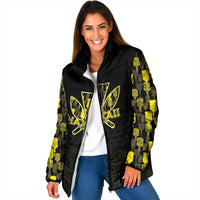 Personalised Aloha Hawaii Kahili Padded Jacket Kanaka Maoli With Kakau Pattern LT05 Women Black - Polynesian Pride