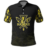 Personalised Aloha Hawaii Kahili Polo Shirt Kanaka Maoli With Kakau Pattern LT05 Black - Polynesian Pride
