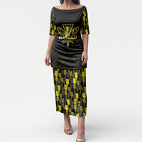 Personalised Aloha Hawaii Kahili Puletasi Kanaka Maoli With Kakau Pattern LT05 Long Dress Black - Polynesian Pride