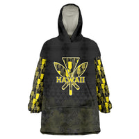 Personalised Aloha Hawaii Kahili Wearable Blanket Hoodie Kanaka Maoli With Kakau Pattern LT05 One Size Black - Polynesian Pride