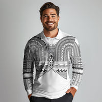 Philippines Igorot Tribal Inspired Long Sleeve Polo Shirt White Version LT05 - Polynesian Pride
